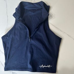 Alphalete Navy Crop Sleeveless Zipper Top